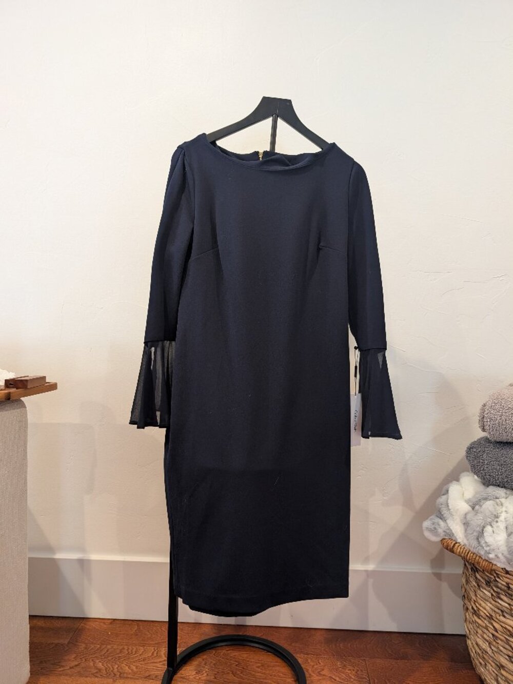 Calvin Klein • Sheer Cuff Long‑Sleeve Dress • Navy • Size 12 • NWT